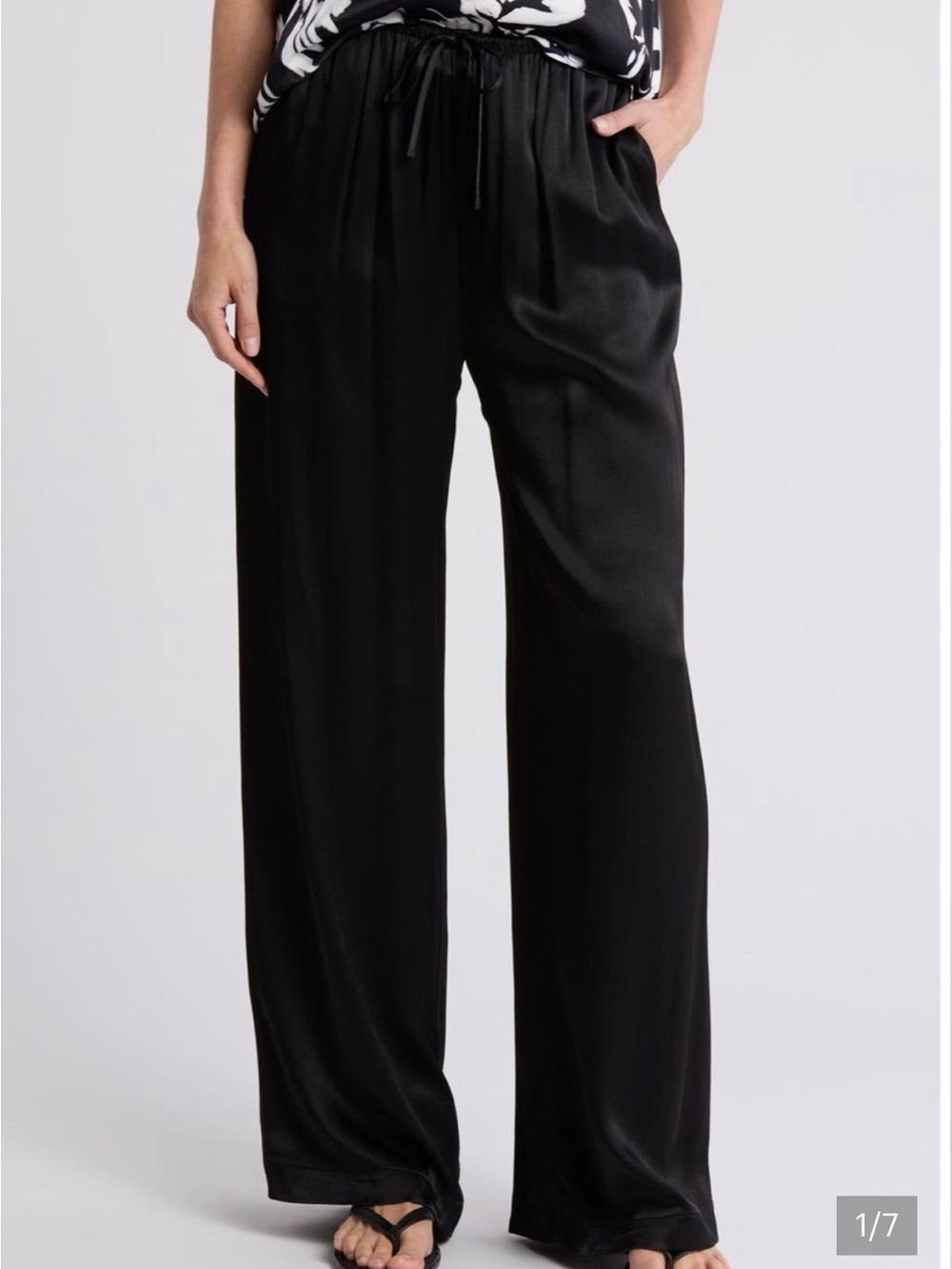 Nordstrom Black Wide-Leg Satin Drawstring Pants